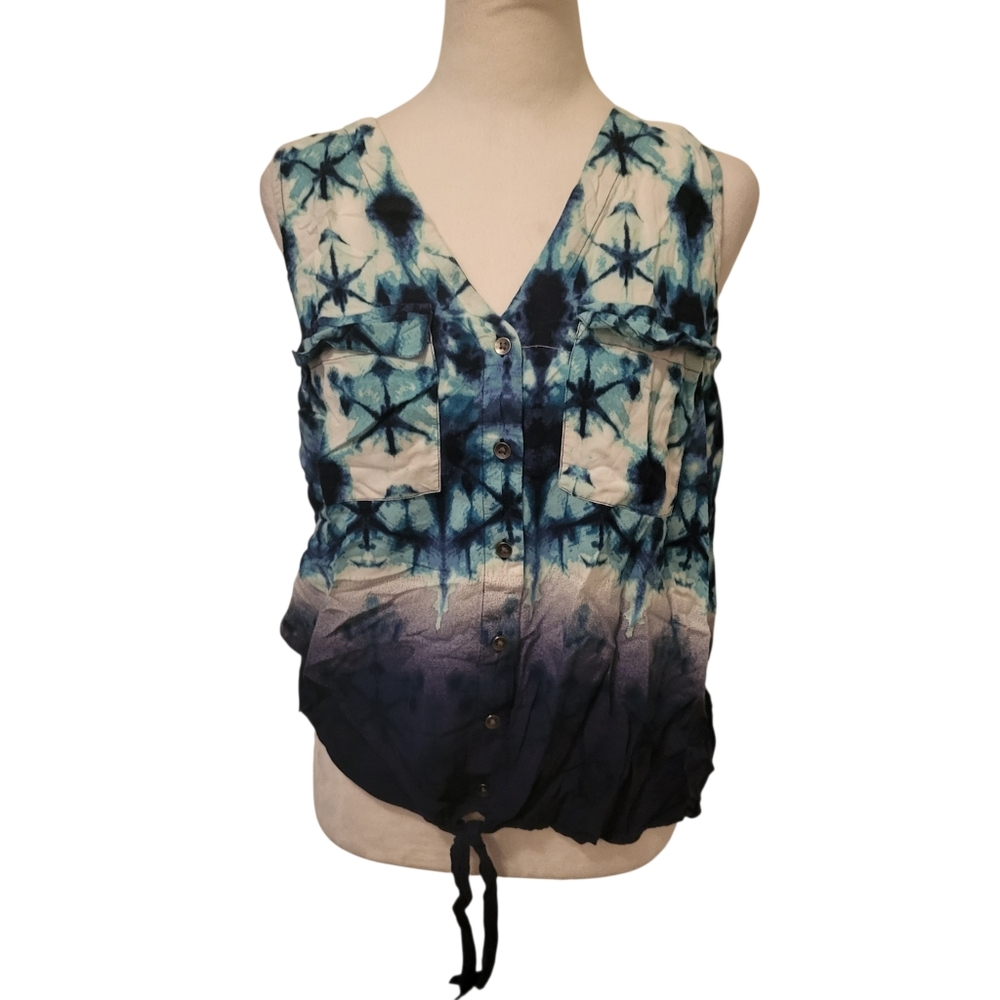 Rock & Republic Tie Front Top Blue sz M